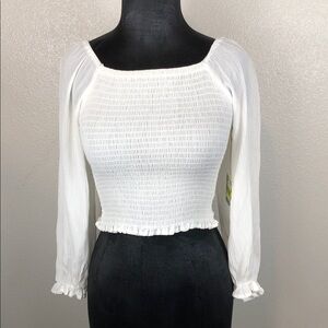 NEW Chelsea & Violet Girls Blouse Woven Peasant Smocked Balloon Sleeve Large